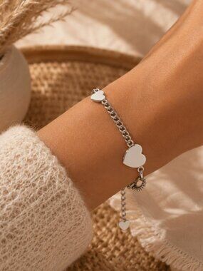 925 Sterling Silver Heart Bracelet Heart Charm Bracelet Paperclip Link Bracelet